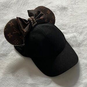 Black Cap with LV Designer style Ears and Bow